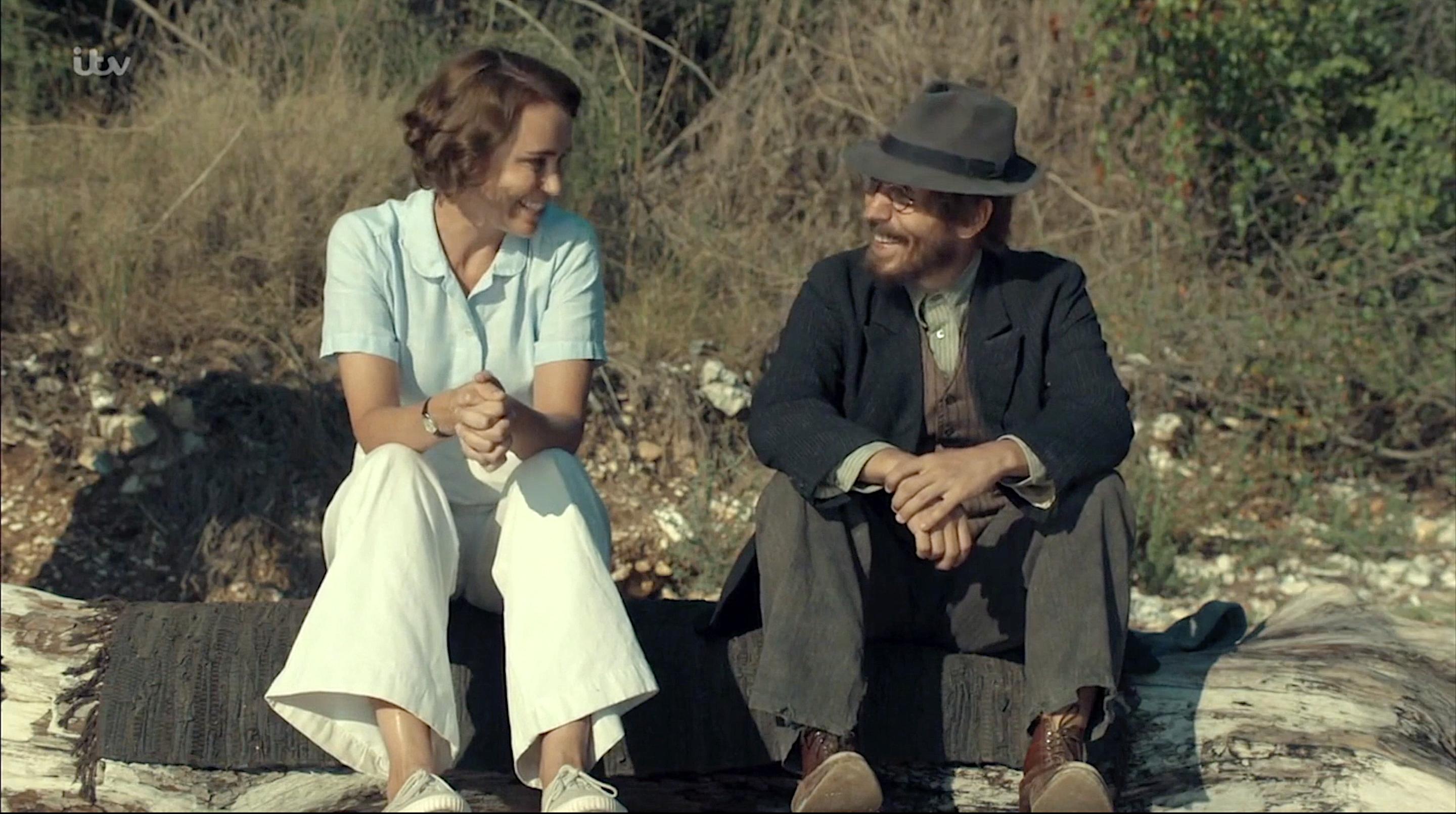 Still from the Durrells , Keeley Hawes as Louisa Durrell, Constantin Symsiris as Lazaros Vangelatos