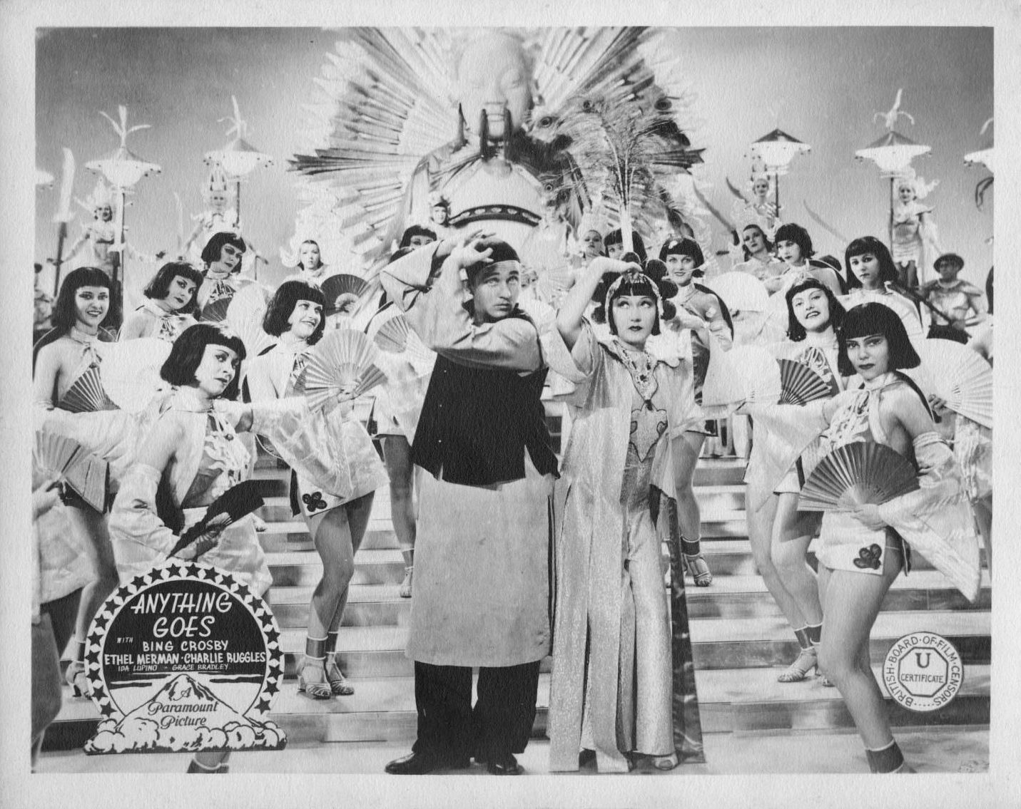 Bing Crosby, Bonita Barker, Myrla Bratton, Mary Dees, Claudia Fargo, Kay Gordon, Geneva Hall, Dolly Jarvis, Lotus Liu, Ethel Merman, Gwynne Shipman, Louise Stanley, Madeline Talcott, Dorothy Ward, Betty Woods, Jane Wyman, and Beatrice Hagen in Anything Goes (1936)