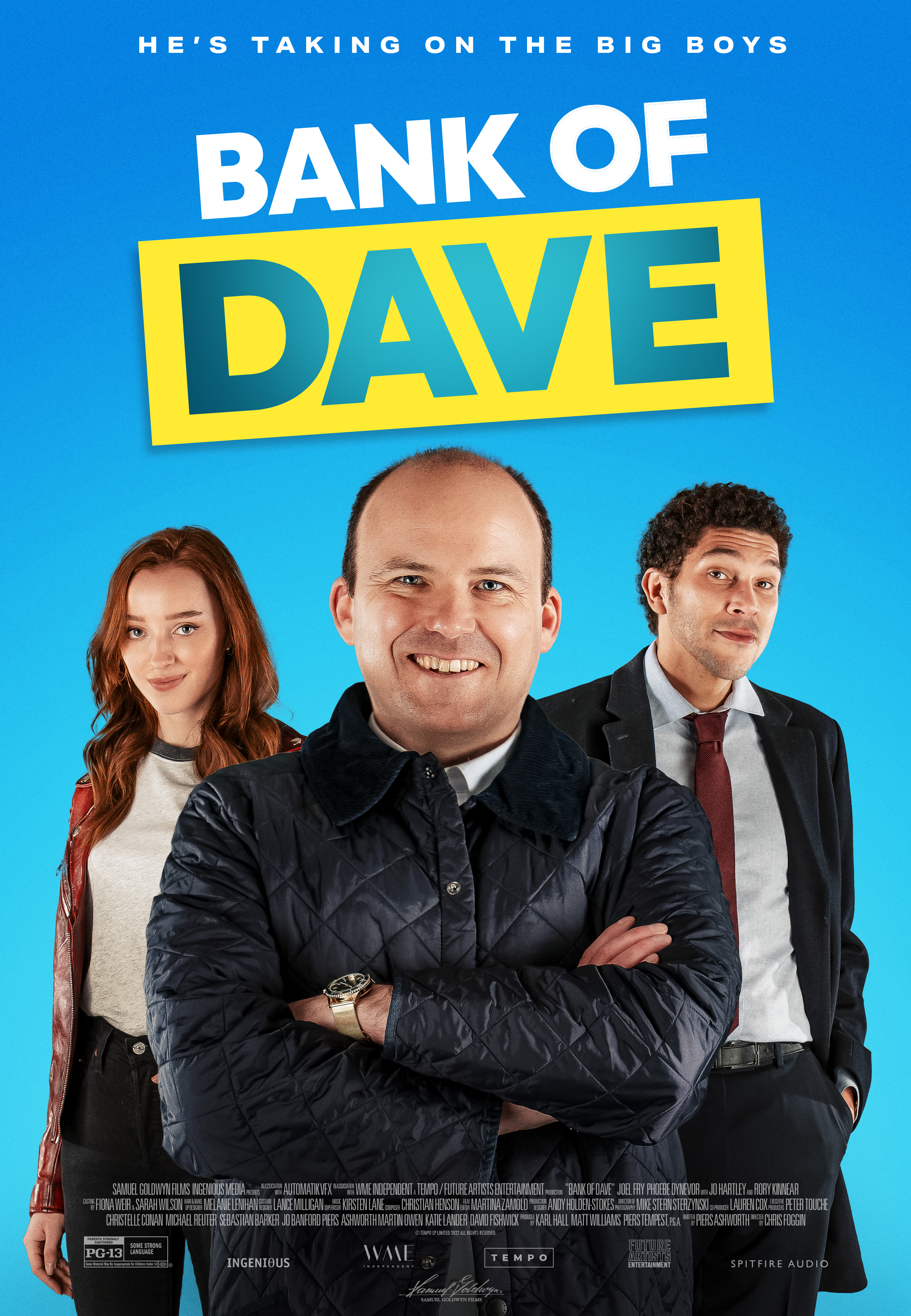 Rory Kinnear, Joel Fry, and Phoebe Dynevor in Bank of Dave (2023)