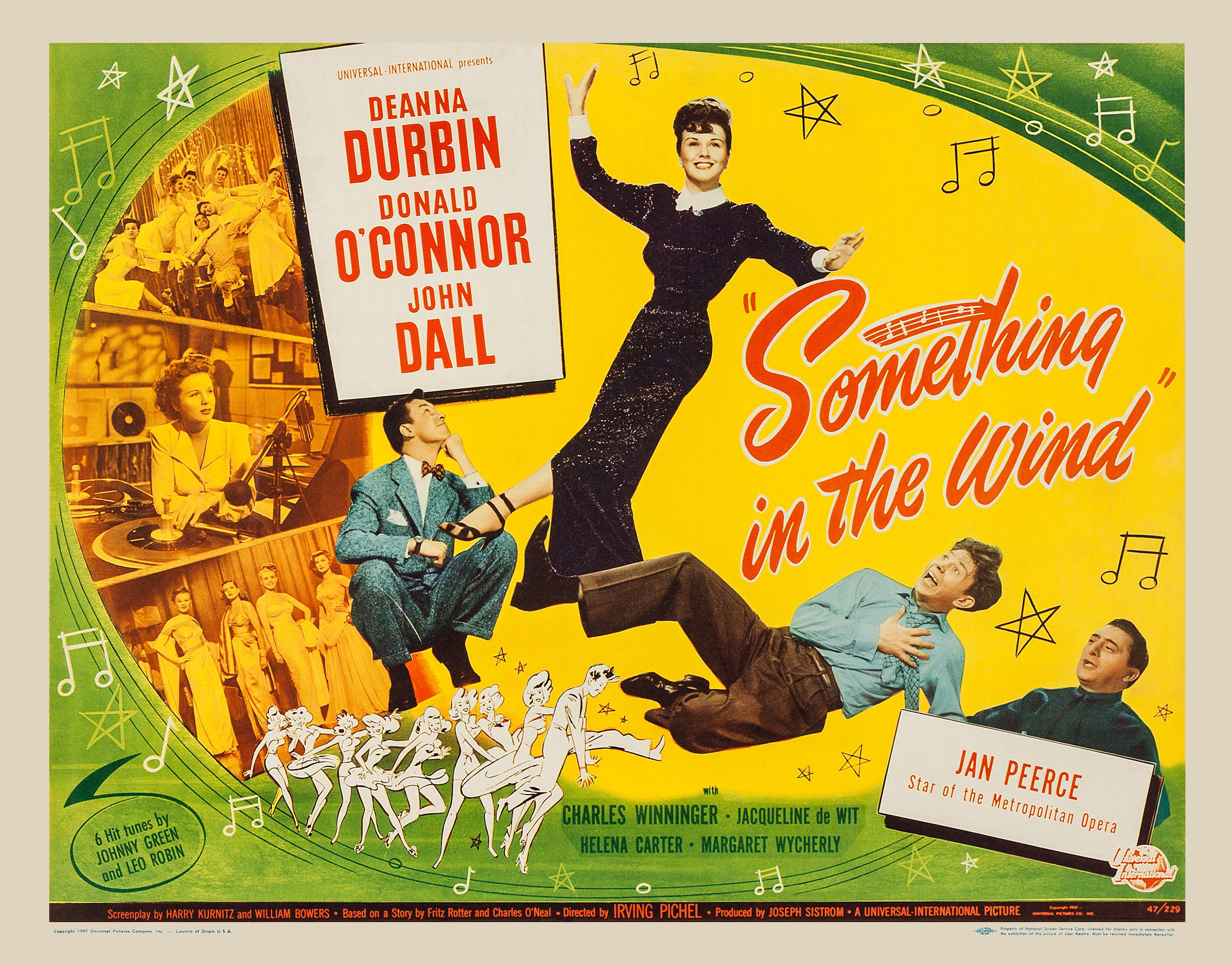 Deanna Durbin, Patricia Alphin, June Bright, John Dall, Syra Marty, Donald O'Connor, and Jan Peerce in Something in the Wind (1947)