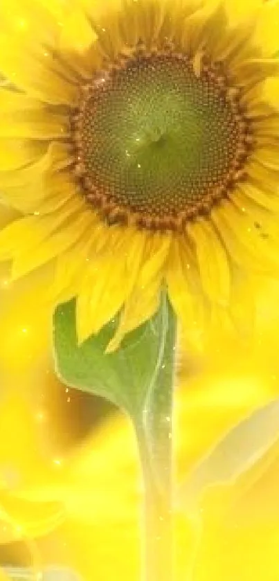 Vibrant sunflower with yellow petals against a sunny, blurred background.