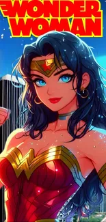 Anime Wonder Woman in vibrant colors, bold style.