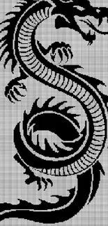 Black dragon tattoo design on grid background.