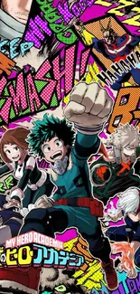 My Hero Academia characters in vibrant, colorful action scene.