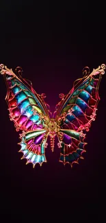 Vibrant crystal butterfly with intricate details on a dark background.