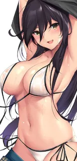 Anime character in bikini with long hair and dynamic pose.