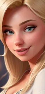 Elegant animated portrait of a blonde character with bright eyes.