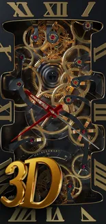 Steampunk phone wallpaper with golden gears and Roman numerals.