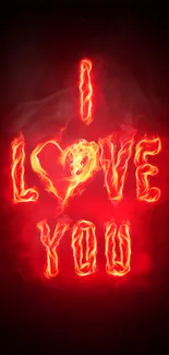 Fiery red text saying 'I Love You' with a heart on black background.