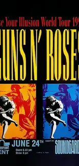 Guns N' Roses 1992 tour poster with vibrant colors.