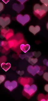 Vibrant pink and purple heart-themed wallpaper for mobile devices