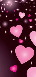 Pink hearts and stars wallpaper for mobile phone.