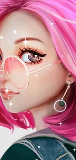 Stylish girl with pink hair and sunglasses in digital art wallpaper.