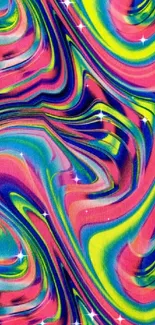 Vibrant abstract swirl wallpaper with neon colors and dynamic patterns.