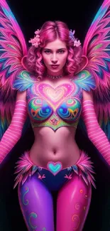 Colorful angelic figure with vibrant wings in a radiant fantasy design.