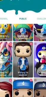 Colorful character figurines on mobile wallpaper.