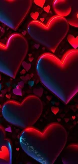 Vibrant mobile wallpaper with colorful hearts on dark background.