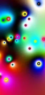 Vibrant neon abstract wallpaper with colorful orbs and gradient light effects.