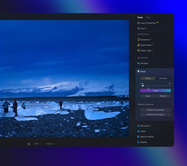 Luminar Neo features: Erase - Clean, mess-free photos in one click 