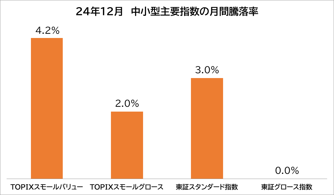 2024年12月　中小型主要指数の月間騰落率