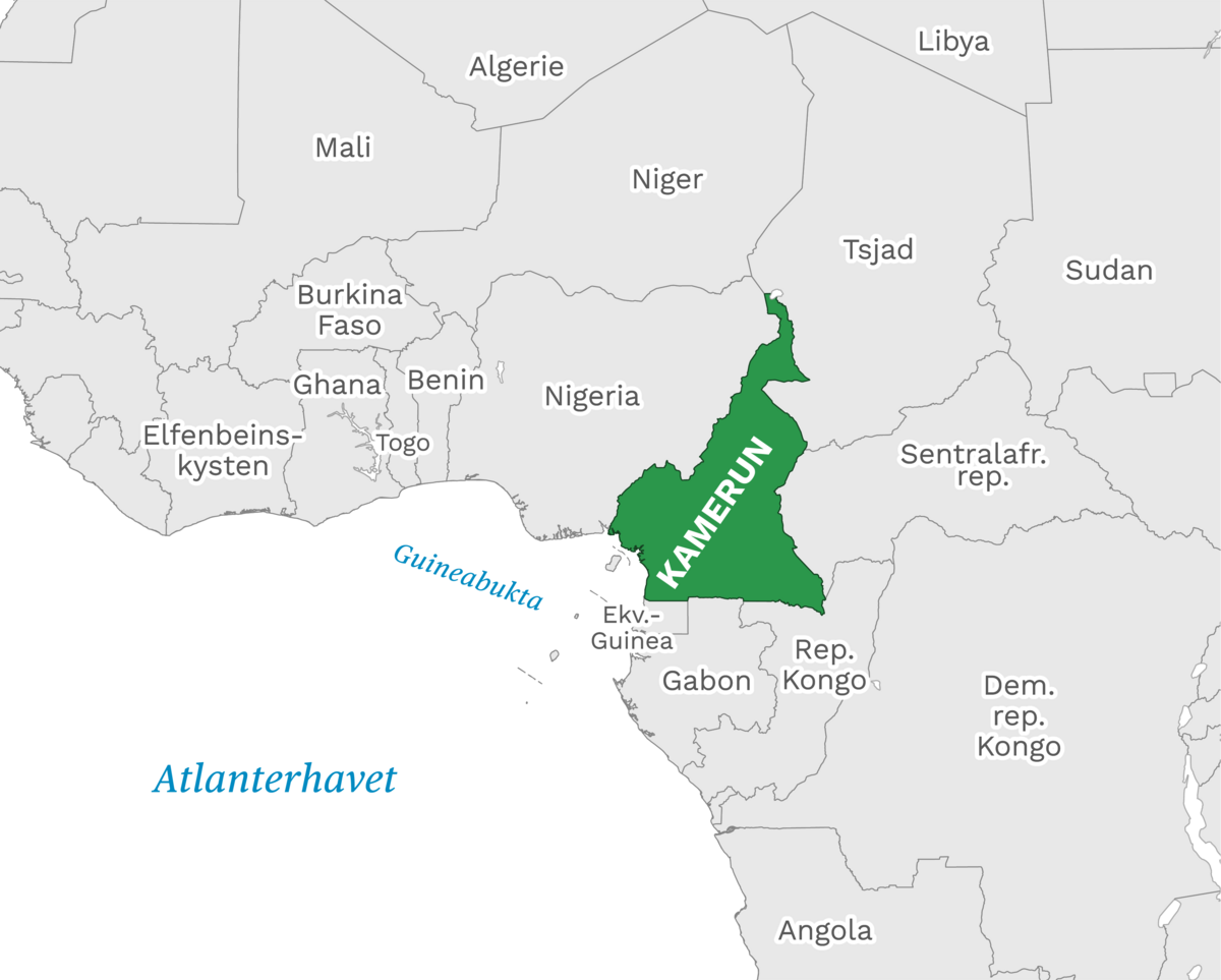 Plassering av Kamerun med naboland rundt, kart