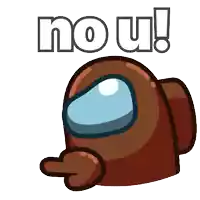 a brown among us character is pointing at the word now