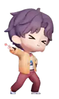 a cartoon character with purple hair is holding a pink candy