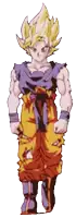 a cartoon character with a purple shirt and yellow pants is standing in front of a white background