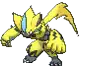 a pixel art of a yellow pokemon with a blue stripe on its head .