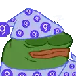 a frog wearing a purple hat and pajamas is sleeping .