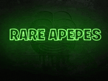 a neon sign that says rare apepes with a frog in the background