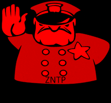a cartoon of a police officer with the letters zntp on his chest