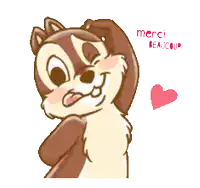 a cartoon chipmunk with the words beaucoup merci beaucoup