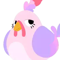 a pink and purple cartoon bird with a purple feathered tail