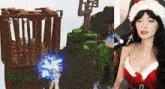 a woman wearing a santa hat is playing a video game