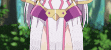 a close up of a girl 's waist with a purple belt