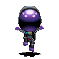 a cartoon character with a purple helmet and purple gloves
