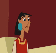 a cartoon character with a blue earring making a stop sign