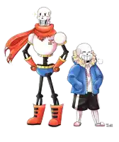 a drawing of papyrus and sans standing next to each other with the letters lndi at the bottom
