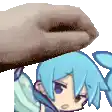 a hand is putting a cartoon character 's head on top of another cartoon character .