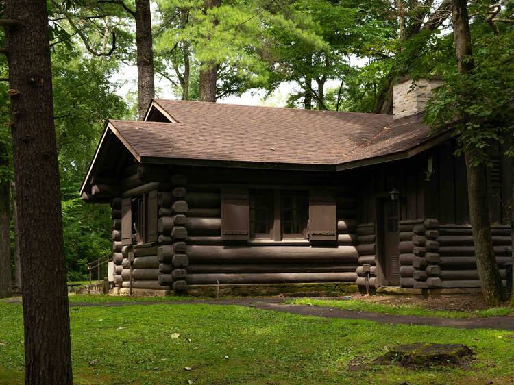 A log cabin in the woods