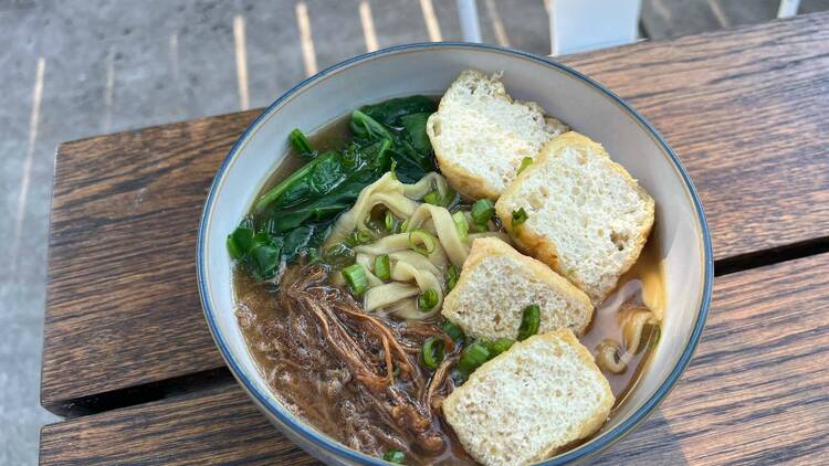 A bowl of vegan noodles