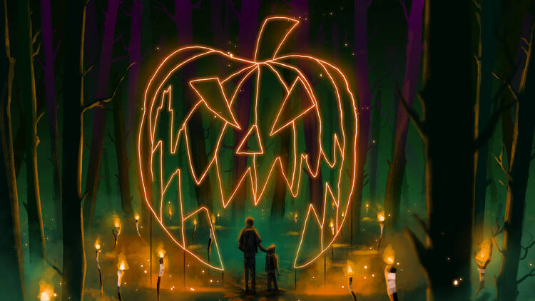 Stroll through a light trail inspired by 'The Nightmare Before Christmas'