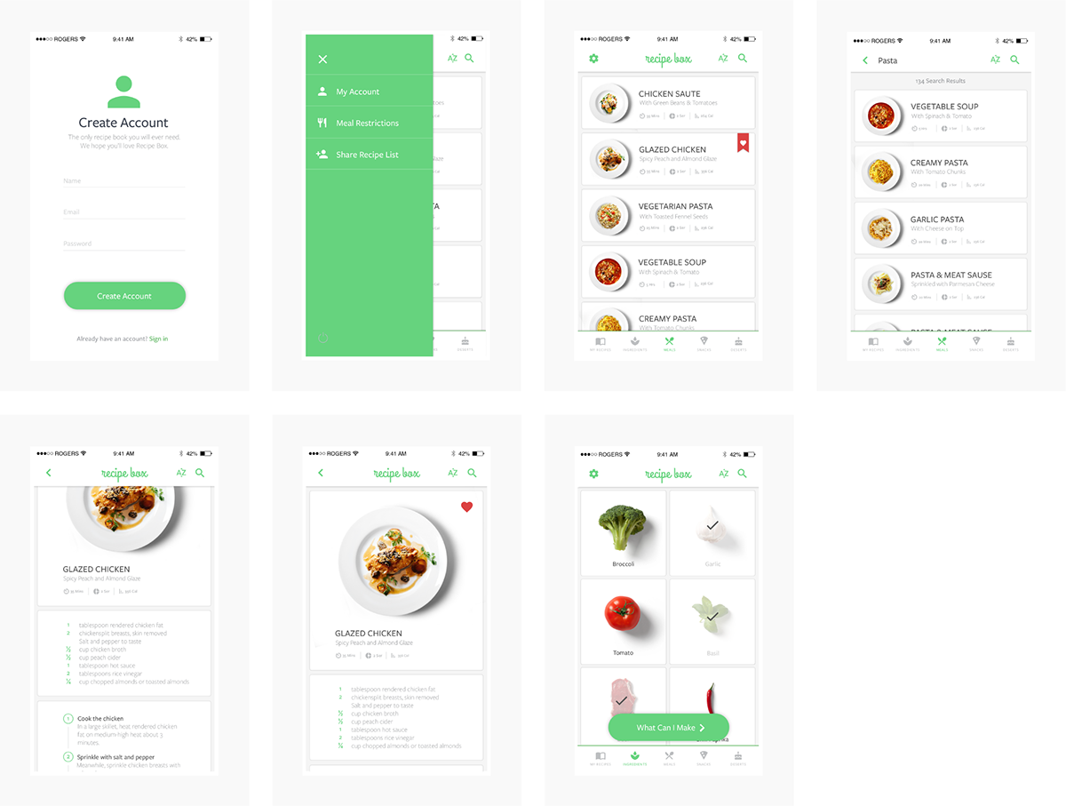 recipe clean app Food  UI ux ios meal concept