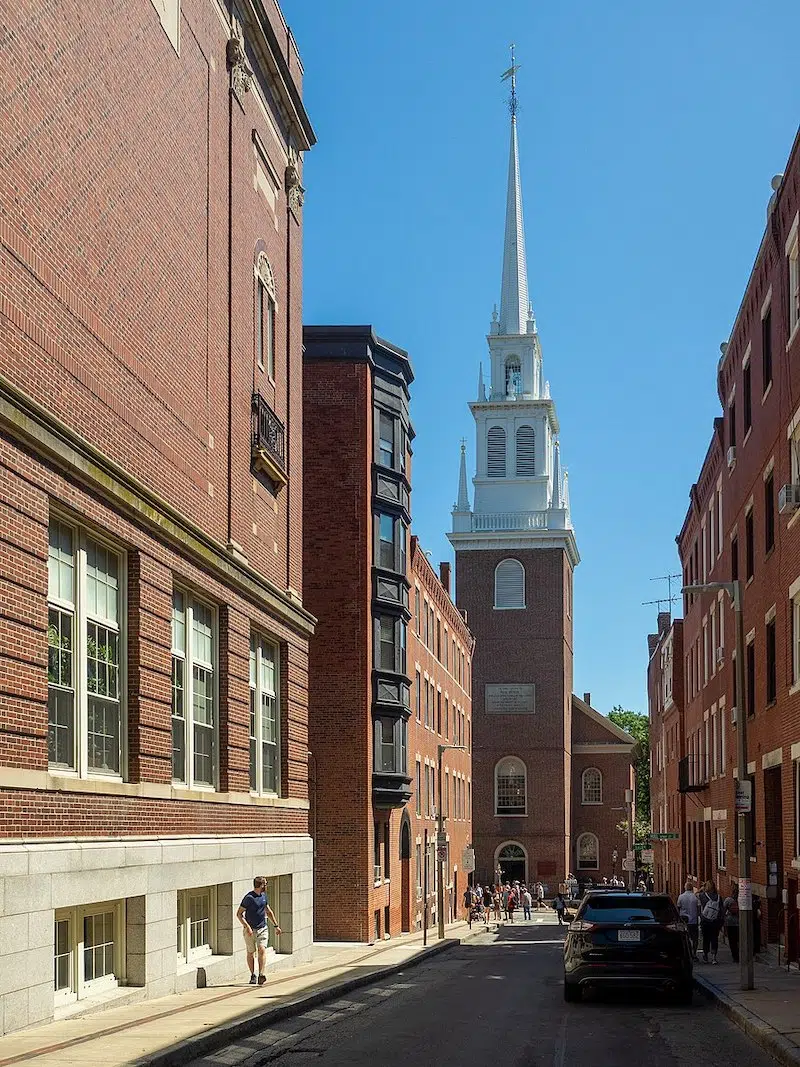 Old North Church in Boston, where an 18th-century angel mural is being restored.