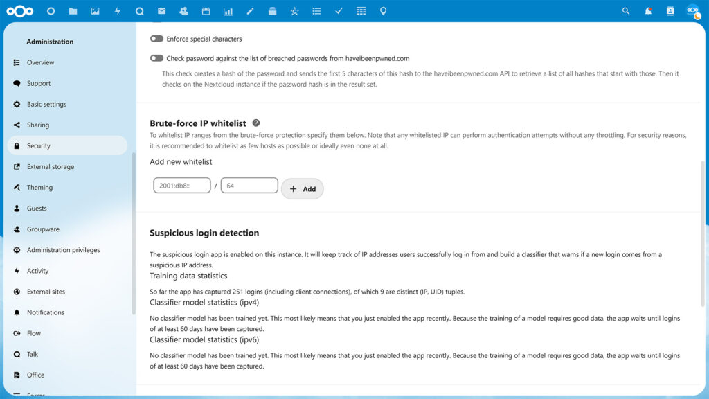 Nextcloud brute force protection