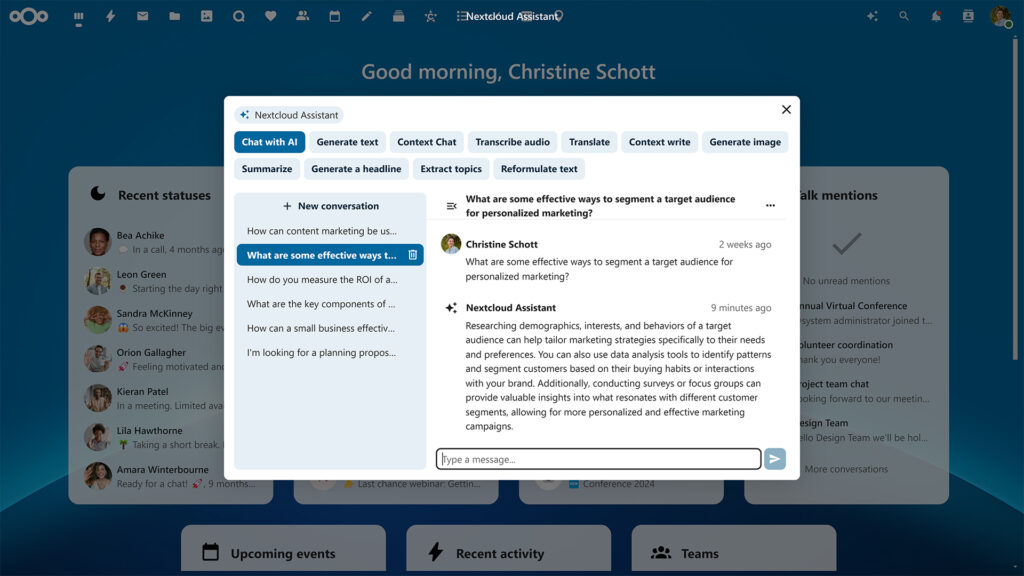 Nextcloud Assistant Hub 9 Chat with AI