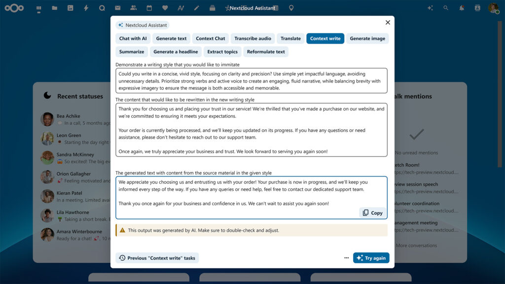 Nextcloud Assistant AI Context Write