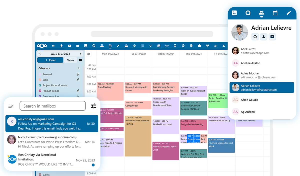 Nextcloud Hub 9 Groupware calendar mail contacts