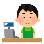 コンビニ・スーパーマーケットのレジのイラスト（男性）